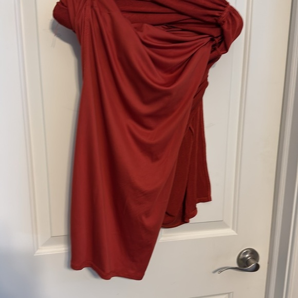 Donna Morgan Women's Ruched Princess Seam Dress Sz 6 Burnt Orange Shimmery - Picture 8 of 9